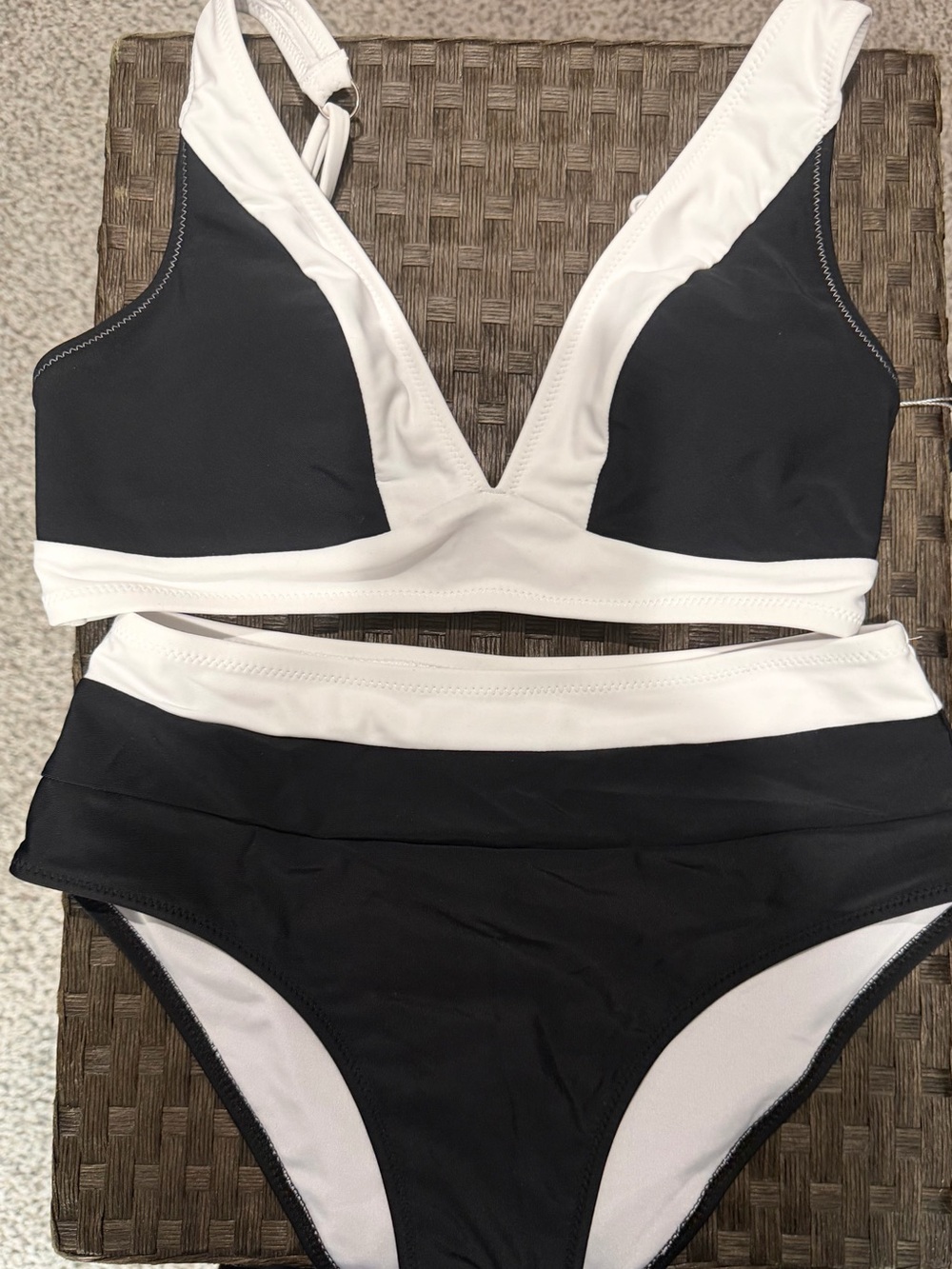 Black & White V-Neck Two-Piece Bikini Set